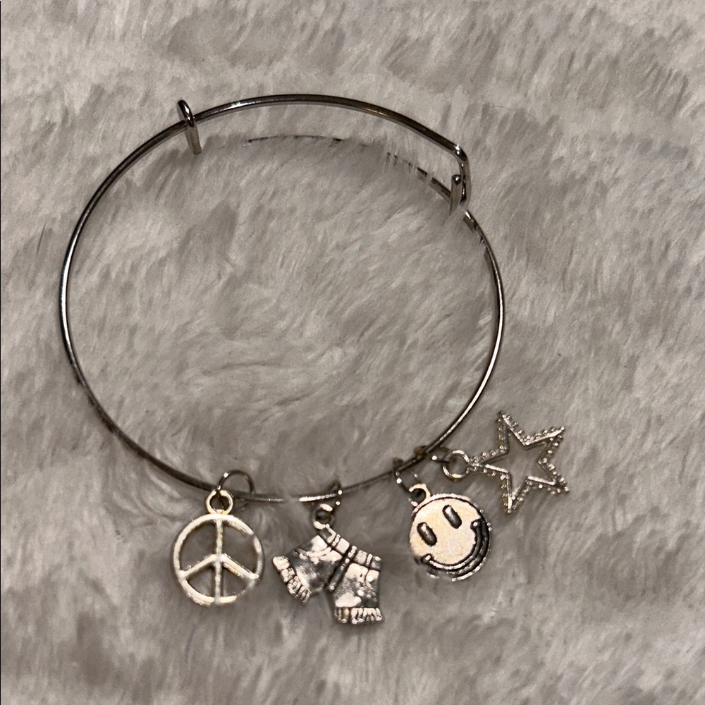 Silver Charm Bracelet with Peace and Star Charms